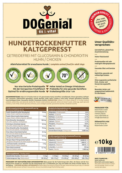 DOGenial fit & vital 10kg | Hladno stiskana suha hrana za pse (brez žit)